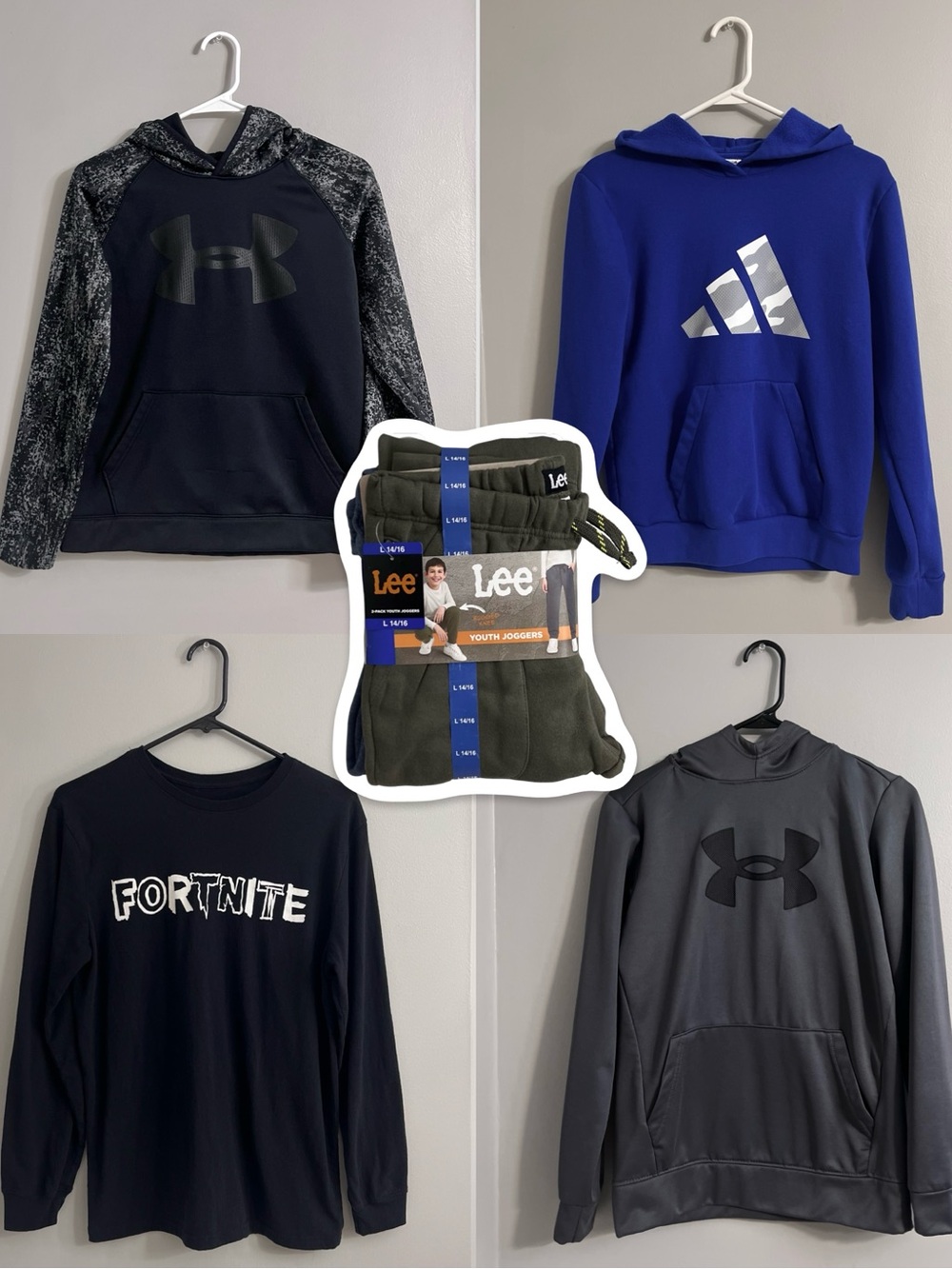 Youth Boys Brand Lot Sz 14/16 Under Armour Adidas Hoodies Lee Joggers Fortnite